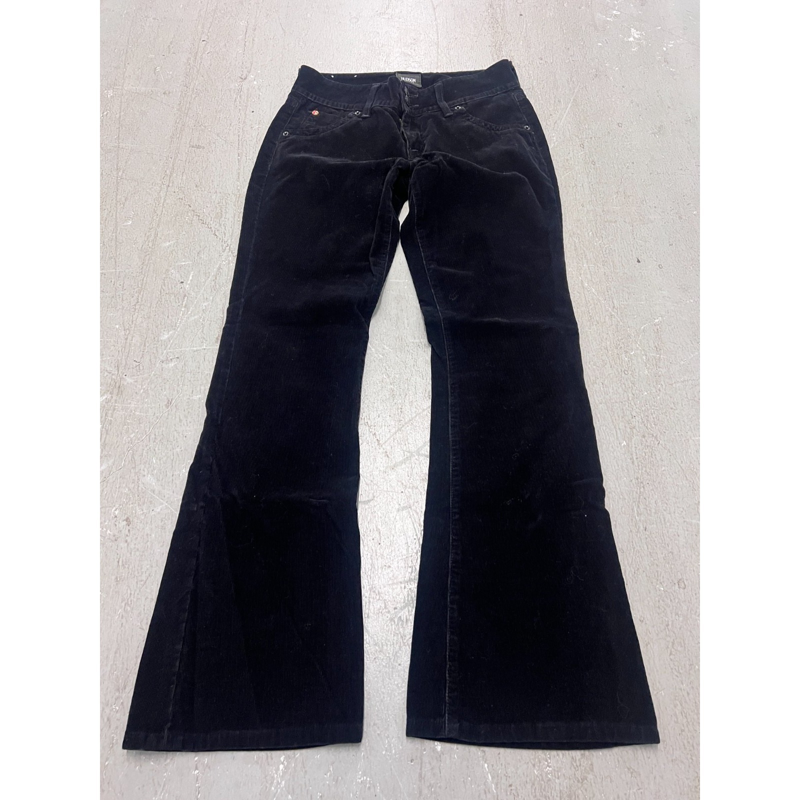 Hudson Pants Women's 27 Black Corduroy Flat Front Flared Leg Zip Fly Outdoor
